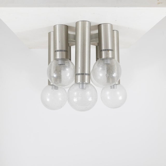 Ceiling Chandelier in Metal and Glass, Italy, 1970s For Sale - Image 3 of 10
