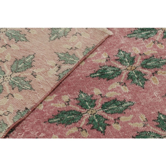 Pink Vintage Distressed Runner Rug, Mauve and Green Floral Geometric Pattern For Sale - Image 8 of 8