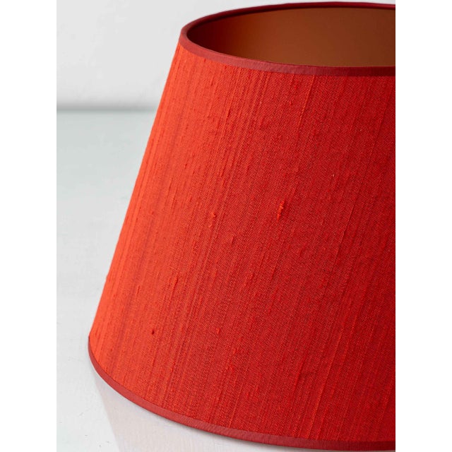 Blue & White Ceramic Table Lamps with New Vermilion Silk Shades from Royal Delft, 1974, Set of 2 For Sale - Image 12 of 18