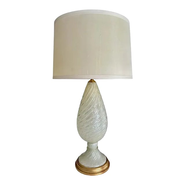 Murano White and Silver Inclusions Twisted Glass Table Lamp For Sale