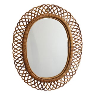 Mid-Century Modern Italian Rattan Wall Mirror, 1960s For Sale