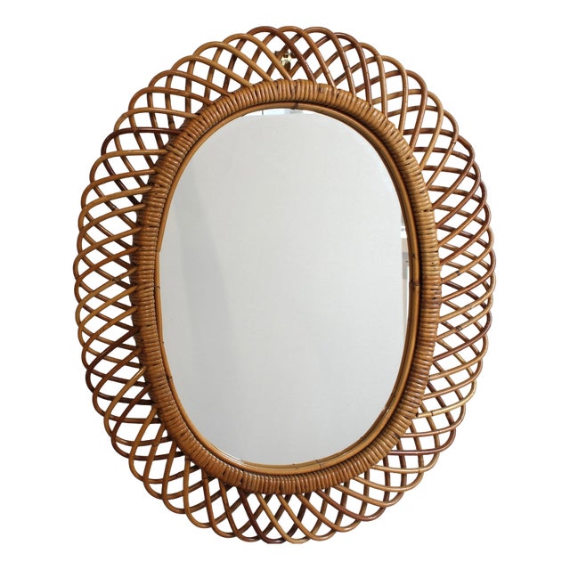 Mid-Century Modern Italian Rattan Wall Mirror, 1960s For Sale