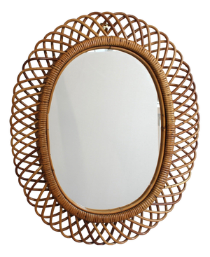 Mid-Century Modern Italian Rattan Wall Mirror, 1960s