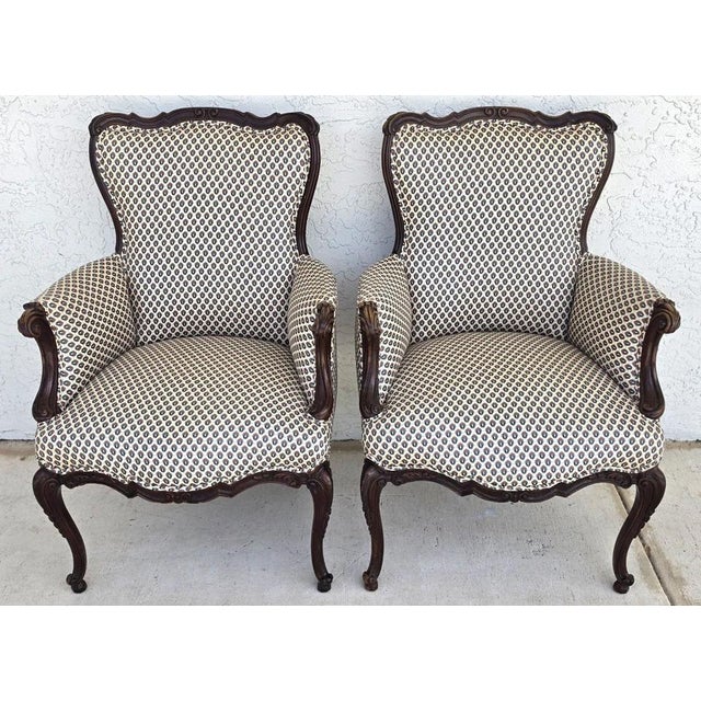 Pair of Antique French Provincial Louis XV Walnut Bergere Armchairs For Sale - Image 4 of 18