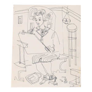 The Artist at Her Easel - Figurative Drawing in Pen on Paper