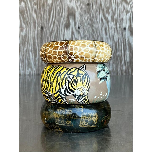 Vintage Wooden African Inspired Bangles- Set of 3 For Sale - Image 11 of 11
