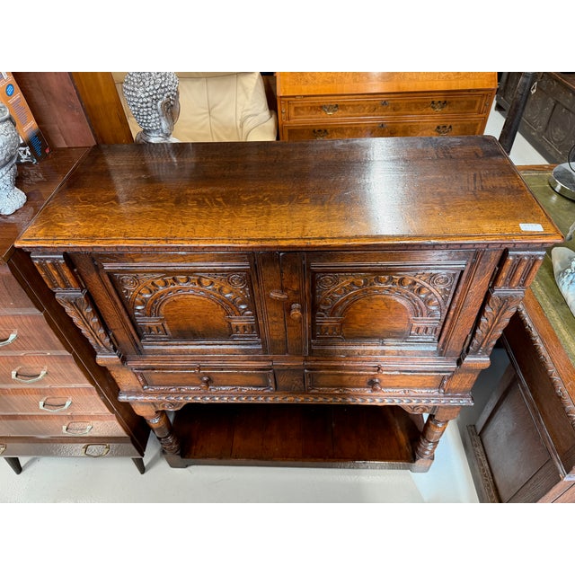 Carved Oak Drinks Cupboard, 1970s For Sale - Image 6 of 8