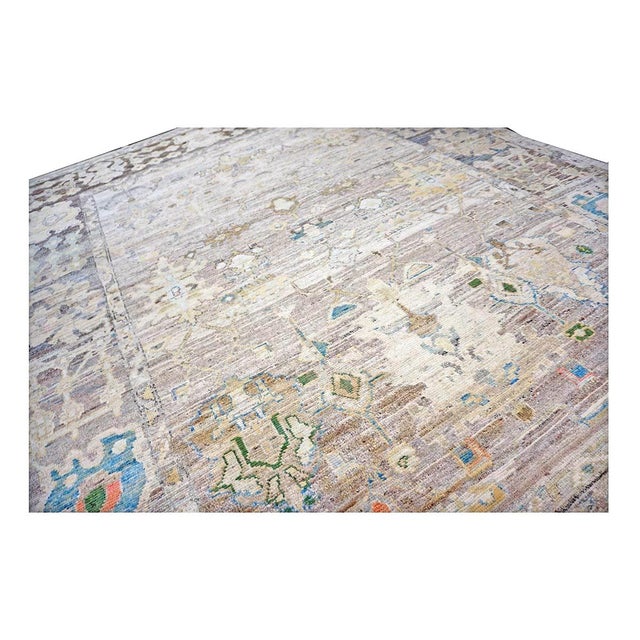 Charcoal 21st Century Turkish Oushak Wool 9x13 Charcoal, Tan & Blue Handmade Area Rug #1144139 For Sale - Image 8 of 16