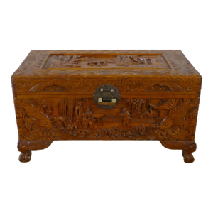 Antique Chinese Hand Carved Wood Chest Trunk