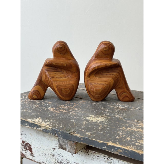 Vintage Laminated Wood Figural Bookends by Robert Hargrave, Circa 1970s-80s For Sale - Image 12 of 16