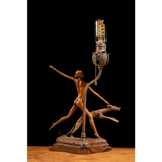 Art Deco Vintage Figural Art Deco Bronze Table Lamp For Sale - Image 3 of 11
