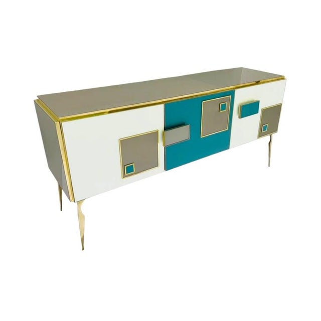 Mid-century modern Italian Art Deco style sideboard / credenza, handmade in Italy in the 20th century and designed with a...