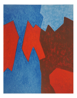 Serge Poliakoff, Blue and Red Composition, Original Lithograph