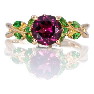 1.78Ct Purple Garnet Ring With Tsavorite Garnet Accents in Solid 14k Gold, Size 6.75 For Sale