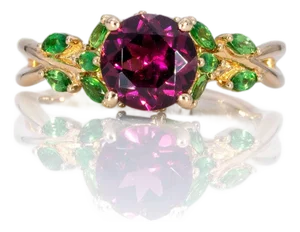 1.78Ct Purple Garnet Ring With Tsavorite Garnet Accents in Solid 14k Gold, Size 6.75