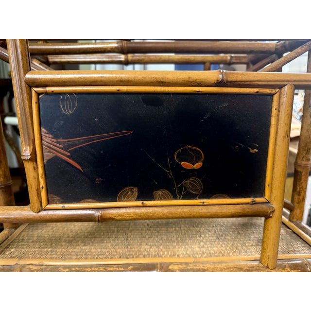 Late 19th Century 19th-C. English Burnt Bamboo & Grasscloth Chinoiserie Magazine Rack or Canterbury For Sale - Image 5 of 8
