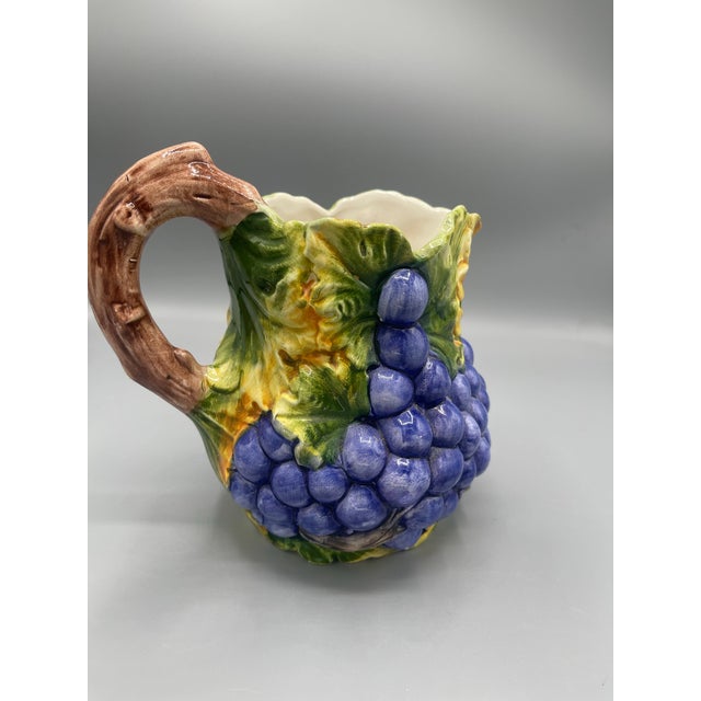 Vintage Bassano Italy Hand Painted Grapevine Ceramic Pitcher French Country For Sale - Image 6 of 7