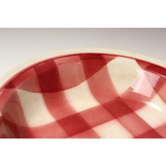 Vintage French Raspberry Tartan Plaid Porcelain Bowl by Faïencerie Givors For Sale - Image 12 of 15