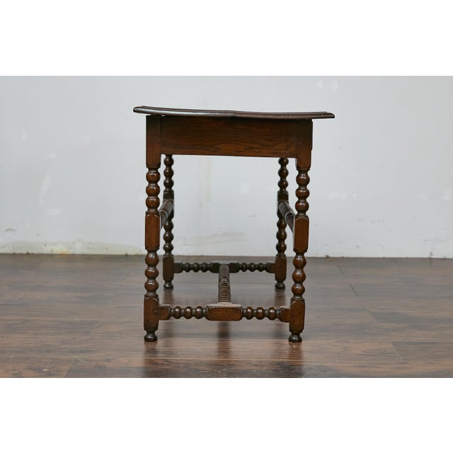 English 19th Century English Bobbin Leg Oak Side Table with Drawer and H Form Stretcher For Sale - Image 3 of 12