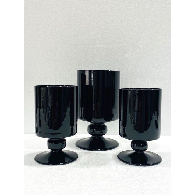 Set of Eight Hollywood Regency Black Opaque Crystal Stemware Glasses, C. 1980's For Sale In Miami - Image 6 of 13