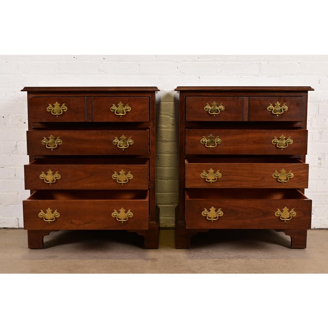 L. & J.G. Stickley, Inc. Late 20th Century Stickley Georgian Solid Cherry Wood Bedside Chests, Pair For Sale - Image 4 of 13