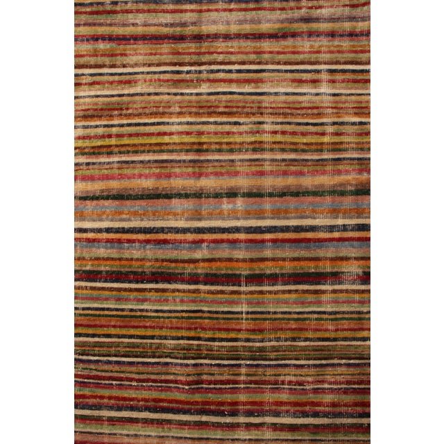 Traditional 1960s Distressed Midcentury Rug Beige Red Multi-Color Vintage Striped Pattern For Sale - Image 3 of 6