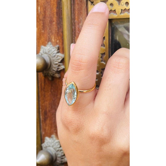 Marquise Cut Aquamarine Bezel Set Cocktail Ring Size 7 ( All Sizes Available) For Sale - Image 10 of 12