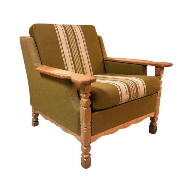 Wood Henning Kjærnulf Carved Oak Sofa Set, Wool, 1960s, Attributed For Sale - Image 7 of 12