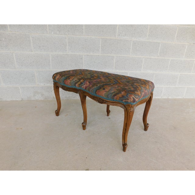 Vintage Louis XV Style Flame Stitch 6 Leg Bench Features Quality Construction, Carved 6 Leg Frame, Flame Stitch...