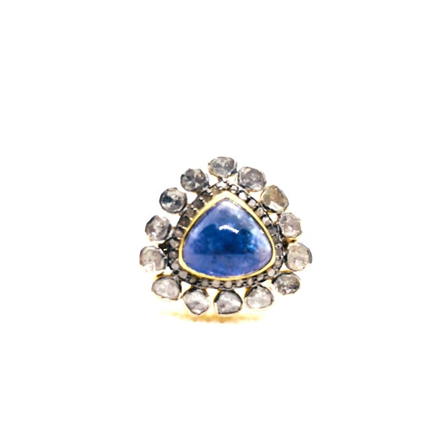 Bochic “Orient” Vintage Rose Cut Diamond & Tanzanite Ring Set 18K Gold & Silver For Sale - Image 16 of 16