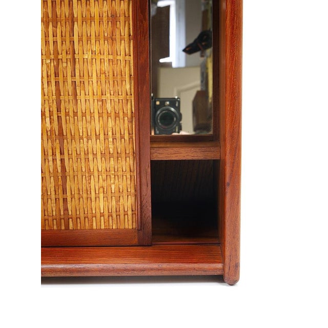 Wall Mirror & Shelf Cabinet in Teak & Cane attributed to Arne Wahl Iversen for Brenderup, Denmark, 1960s For Sale - Image 14 of 18