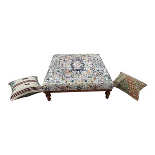 Rug Print Fabric Upholstered Coffee Table For Sale