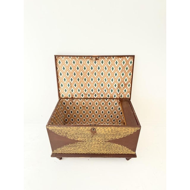 19th Century Folk Art Dome-Top Wallpaper Travel Chest, 1878 For Sale - Image 10 of 18