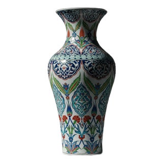 Handmade Monumental Iznik Floor Vase (50cm) – Palace Style Rumi & Tulip Medallions – Ottoman Court Art For Sale