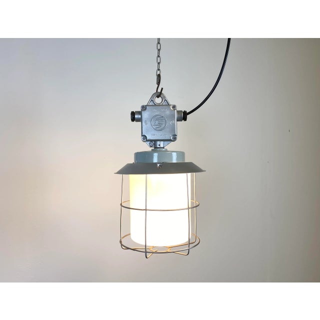 Gray Vintage Industrial Aluminium Lamp with Milk Glass, 1970s For Sale - Image 8 of 12