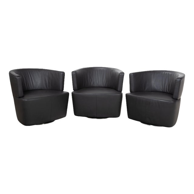 Ishino Swivel Lounge Chairs in Anthracite Leather from Walter Knoll / Wilhelm Knoll, Set of 3 For Sale