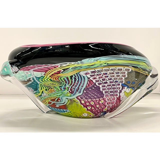 Abstract Vintage 1992 Oceanic Wave Series Hand-Blown Glass Vase by Peter Ridabock - Signed For Sale - Image 3 of 18