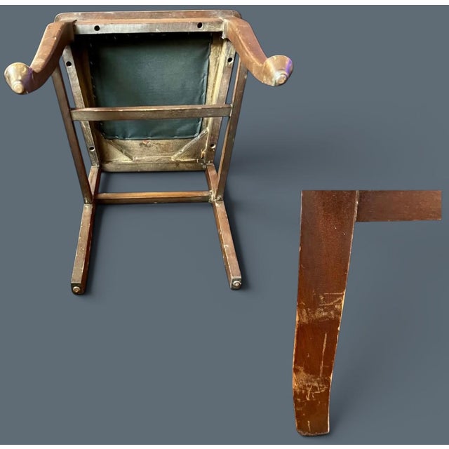 1960s Vintage Queen Anne Mahogany Side Chair, Brass Studs Beige Fabric For Sale - Image 10 of 11