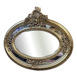Large Oval Gilt-Wood Section Mirror For Sale