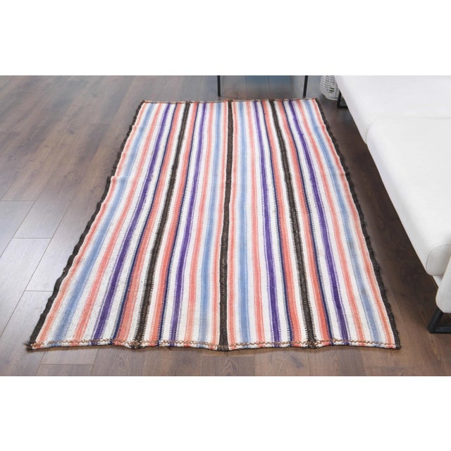 Vintage Turkish Hand-Knotted vintage rug is a semi-antique vintage kilim area rug.'70s Eastern region of Turkey's unique...