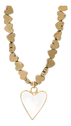 White Heart Pendant Gold Hematite Stone Heart Shape Chain Necklace