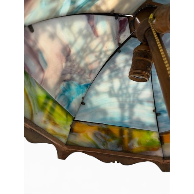 Early 20th Century Early 20th Century Edward Miller & Co. Scenic Landscape Overlay Slag Glass Lamp For Sale - Image 5 of 10