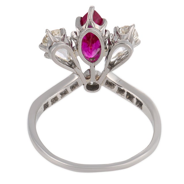 1920s Art Deco Ruby Diamond Platinum Tiara Ring, Size 7.25 For Sale In Los Angeles - Image 6 of 6