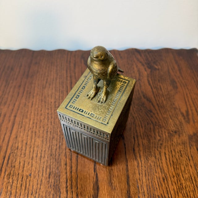 Brass Mid 20th Century Egyptian Brass Box With Falcon For Sale - Image 8 of 11