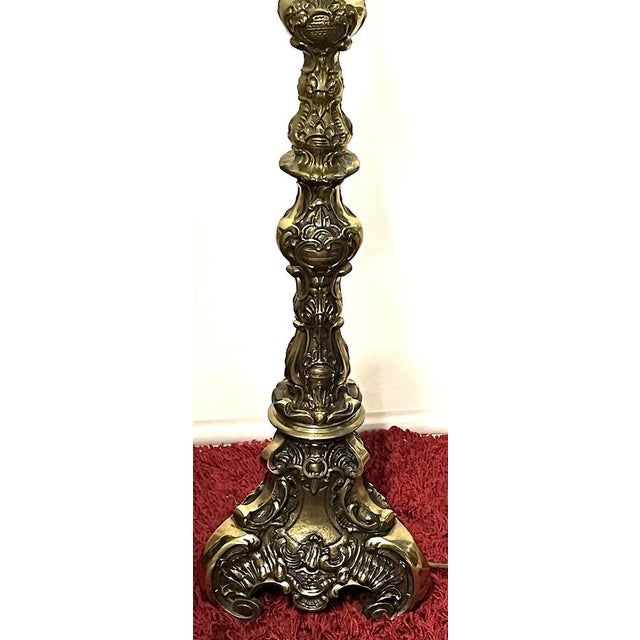 Brass Floor Lamp with Glass Shade, 1950s For Sale - Image 4 of 15