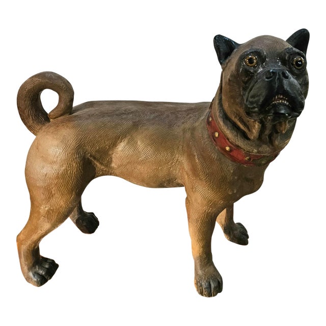 19th Century English Terra Cotta Pug Figurine With Glass Eyes For Sale