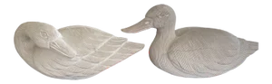 1980s Whitewash Finish Hand Sculpted Wooden Ducks - a Pair