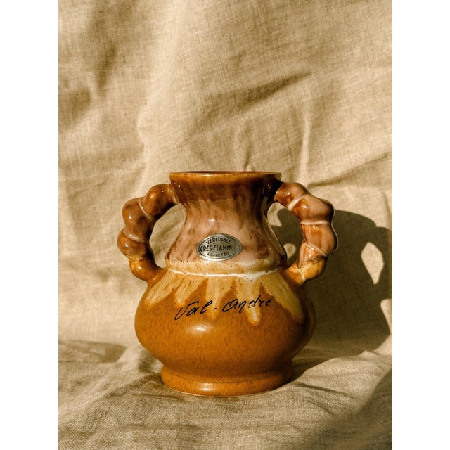 Vintage French Stoneware Vase with Sculptural Twisted Handles, 1970s For Sale - Image 3 of 6