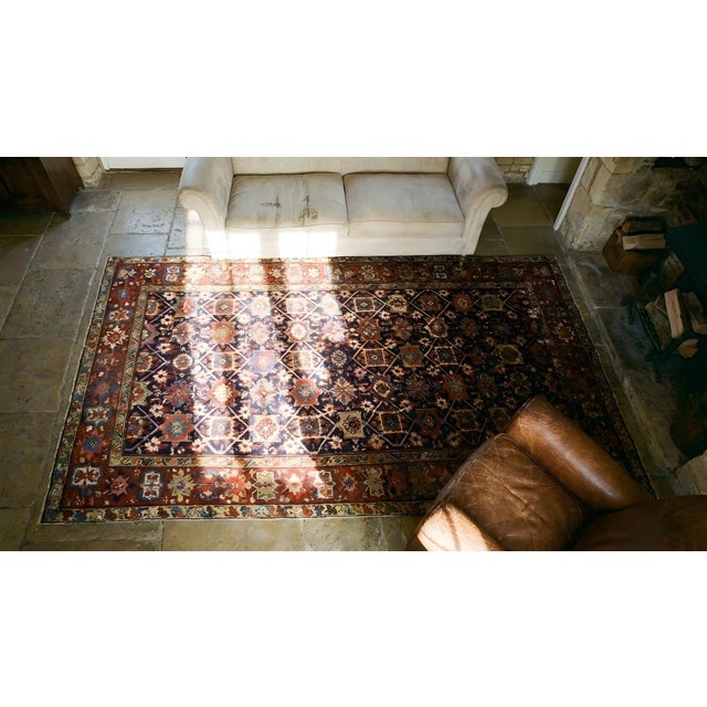 Attractive Antique Persian Rug With Mina Khani Pattern on Navy Background Color and Burgundy Border For Sale - Image 12 of 12
