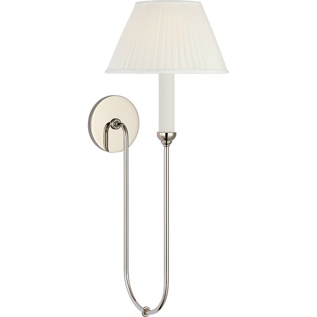 Traditional Amber Lewis for Visual Comfort Signature Ingela 24" Single Sconce in Polished Nickel with Silk Pleat Shade For Sale - Image 3 of 8